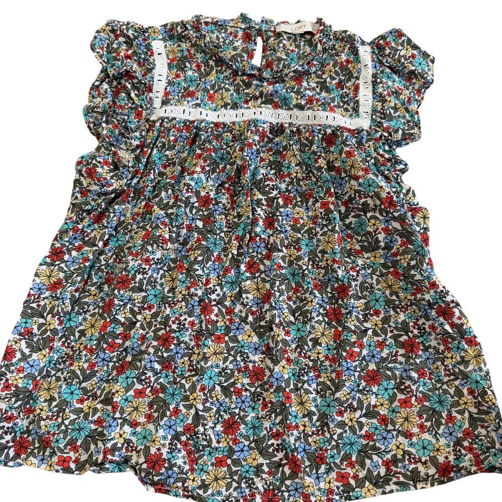 LOFT petites top sz L flowy boho bohemian lightweight spring floral shirt